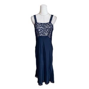 Vintage 30s 40s Navy Lace Slip Lingerie Boudouir Peignoir